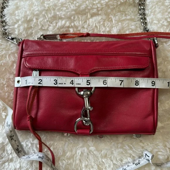 Rebecca Minkoff Red Leather Mini Mac Crossbody Bag Silver Chain Strap Designer - Picture 6 of 16